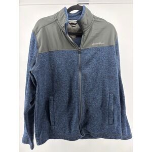 Eddie Bauer Full Zip Knit Fleece Jacket Men's Large Blue/Gray